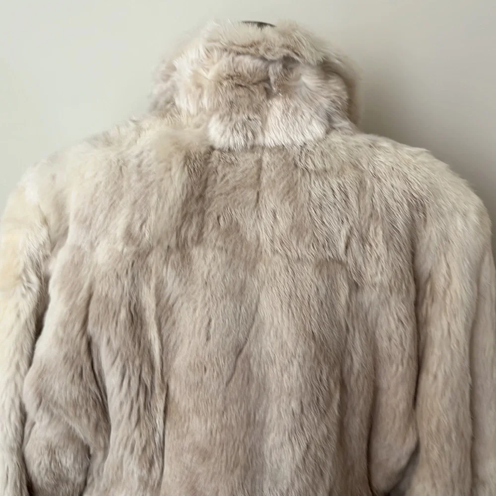 Winter White and Light Taupe Rabbit Coat - Picture 10 of 13